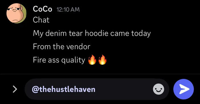 Customer vouch from Instagram or Discord