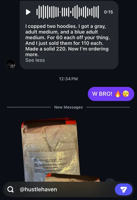 Customer vouch from Instagram or Discord