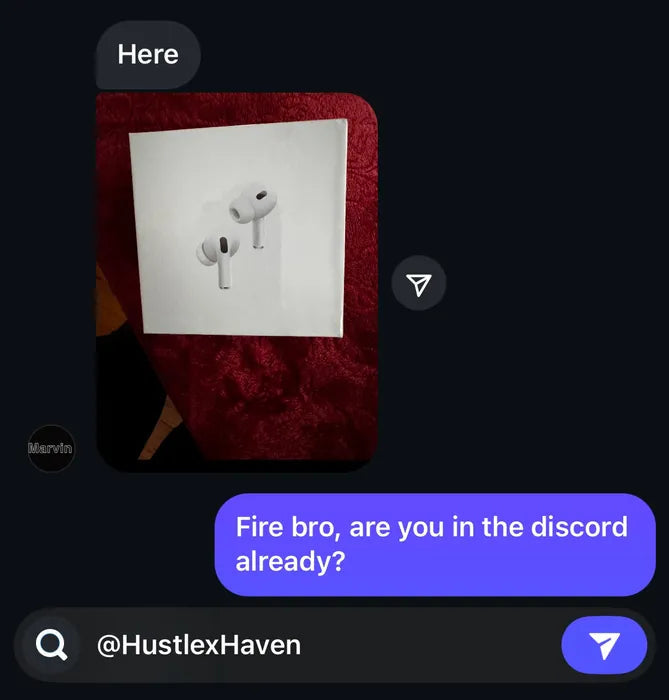 Customer vouch from Instagram or Discord