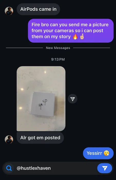 Customer vouch from Instagram or Discord