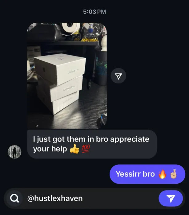 Customer vouch from Instagram or Discord