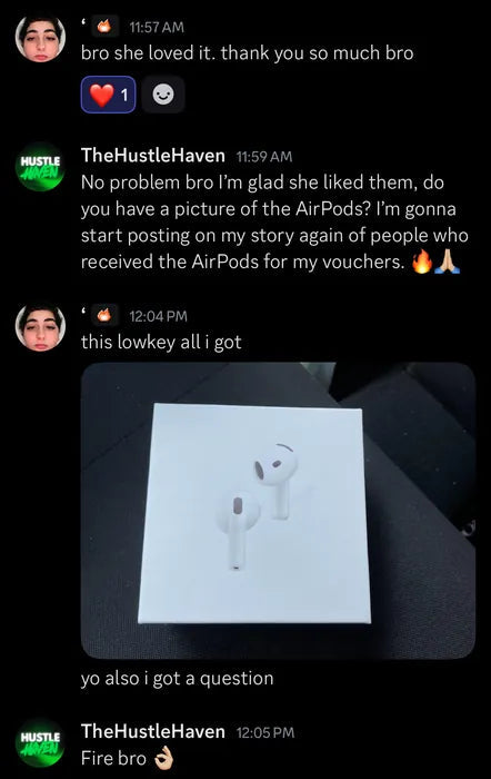 Customer vouch from Instagram or Discord