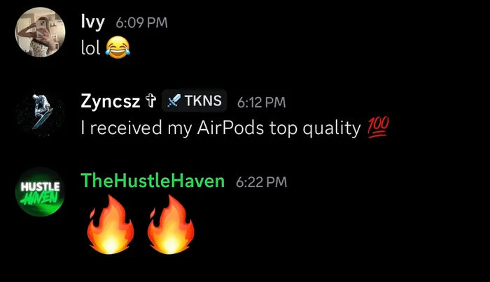 Customer vouch from Instagram or Discord